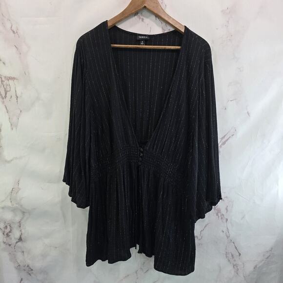 Torrid Shirt Women 3 3X Black Gold Striped Blouse Topper Cover Up Metallic - Picture 1 of 14